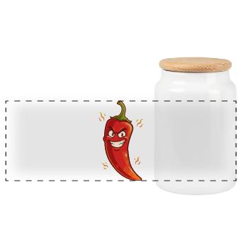 Angry Chili Cartoon – Fiery & Naughty - Panoramic Cookie Jar with Wooden Lid - white - Front