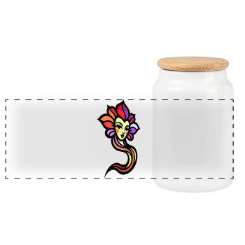 Sun goddess in rainbow colors - Panoramic Cookie Jar with Wooden Lid - white - Front