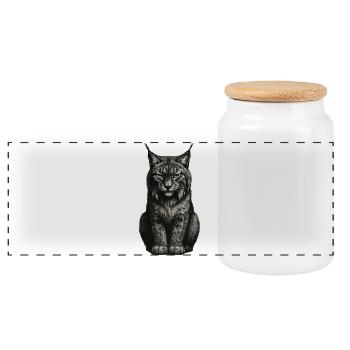 Black and White Cat Portrait - Panoramic Cookie Jar with Wooden Lid - white - Front