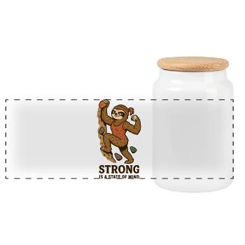 Strong Is a State of Mind – Boulder Faultier Frau - Panorama Keksdose mit Holzdeckel - Weiß - Vorne