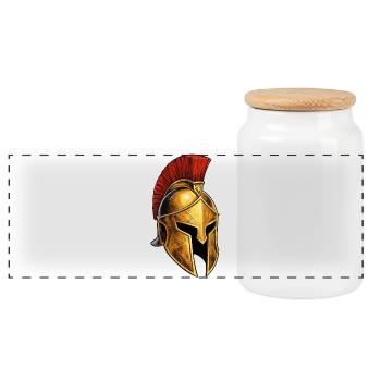 Golden Spartan helmet with red plume - Panoramic Cookie Jar with Wooden Lid - white - Front