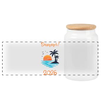 Summer 2026 Sonnenuntergang Strand Urlaub Shirt - Panorama Keksdose mit Holzdeckel - Weiß - Vorne