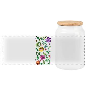 Dekorative Doodle-Gänseblümchen - Panorama Keksdose mit Holzdeckel - Weiß - Vorne