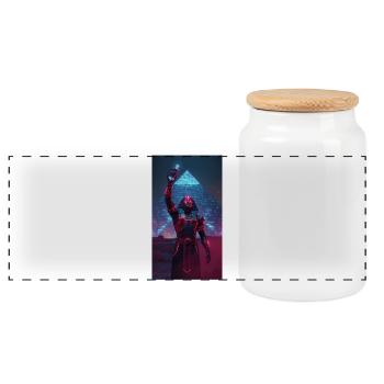 Pharaoh in neon light - Panoramic Cookie Jar with Wooden Lid - white - Front