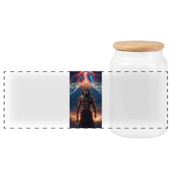 Thunder Pharaoh in front of the pyramid - Panoramic Cookie Jar with Wooden Lid - white - Front