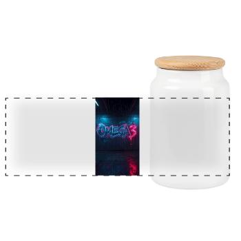 Omega3 Neon Graffiti - Panorama Keksdose mit Holzdeckel - Weiß - Vorne