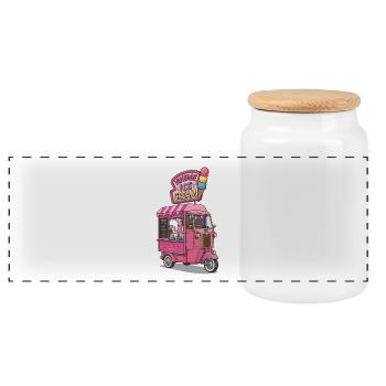 Vintage-Pink-Gelato-Truck - Panorama Keksdose mit Holzdeckel - Weiß - Vorne
