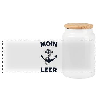 Moin Leer – Maritimes Anker-Design - Panorama Keksdose mit Holzdeckel - Weiß - Vorne