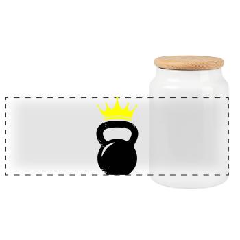Kettlebell Crown Gym Logo - Panoramic Cookie Jar with Wooden Lid - white - Front