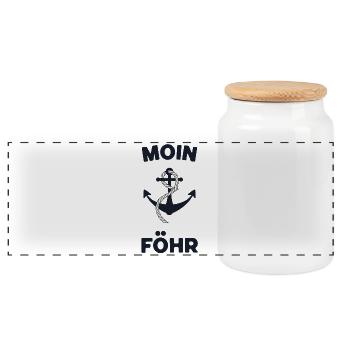 Moin Föhr – Maritimes Anker-Design - Panorama Keksdose mit Holzdeckel - Weiß - Vorne