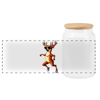 Laughing Deer - Panoramic Cookie Jar with Wooden Lid - white - Front