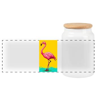 flamingo - Panoramic Cookie Jar with Wooden Lid - white - Front