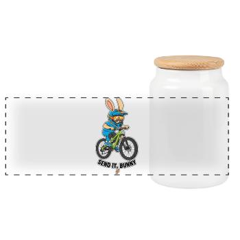 Send It Bunny Mountainbike Rider - Panorama Keksdose mit Holzdeckel - Weiß - Vorne