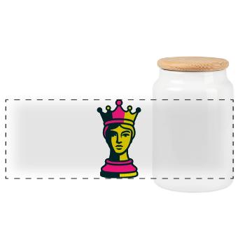 Reine d'Échecs Pop Art Colorée Jaune et Rose - Boîte à biscuits avec couvercle en bois - blanc - Devant