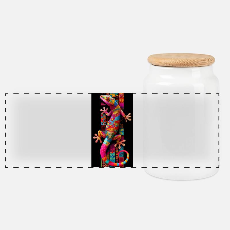 Gecko - Panorama Keksdose mit Holzdeckel - Weiß