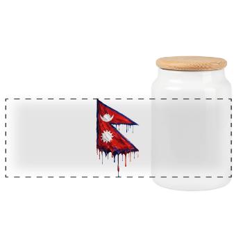 Nepal Flagge Tropfenkunst - Panorama Keksdose mit Holzdeckel - Weiß - Vorne