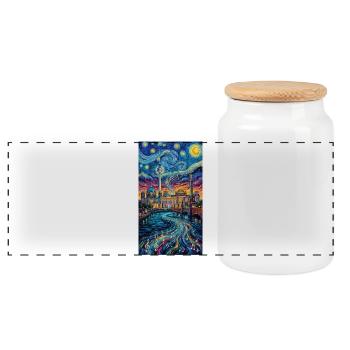 Vibrant Night Symphony over Berlin City Skyline - Panoramic Cookie Jar with Wooden Lid - white - Front