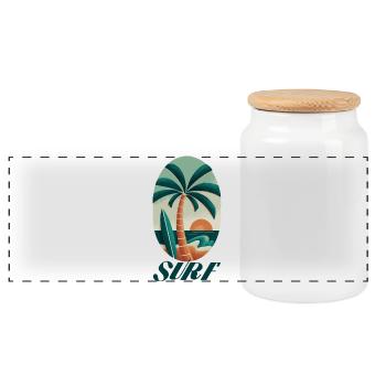 Surf Palm Tree and Beach - Panoramic Cookie Jar with Wooden Lid - white - Front