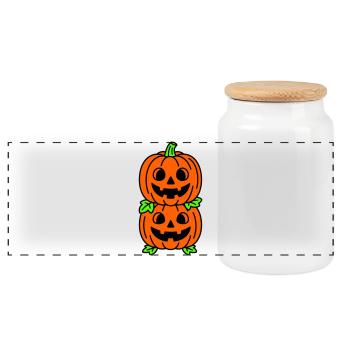 Halloween pumpkins - Panoramic Cookie Jar with Wooden Lid - white - Front