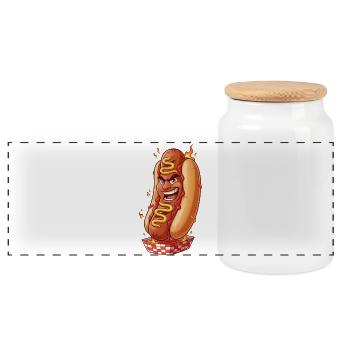 Feuer Hotdog  - Panorama Keksdose mit Holzdeckel - Weiß - Vorne