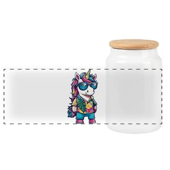 Unicorn Comic Vacation - Panoramic Cookie Jar with Wooden Lid - white - Front