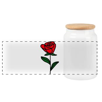 Minimalist Rose - Panoramic Cookie Jar with Wooden Lid - white - Front