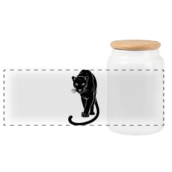 Black Jaguar - Panoramic Cookie Jar with Wooden Lid - white - Front