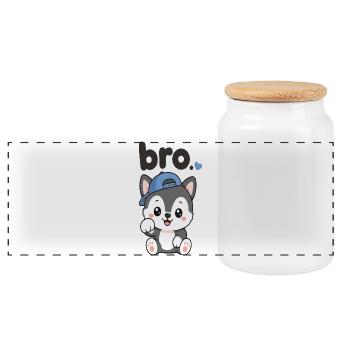 Frère Husky à la Casquette Bleue - Boîte à biscuits avec couvercle en bois - blanc - Devant