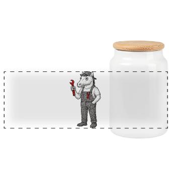Horse Mechanic with Wrench - Panoramic Cookie Jar with Wooden Lid - white - Front