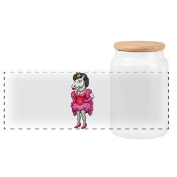 Königliche Stute-Diva in rosa Federn - Panorama Keksdose mit Holzdeckel - Weiß - Vorne