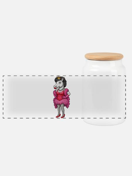 Königliche Stute-Diva in rosa Federn - Panorama Keksdose mit Holzdeckel - Weiß