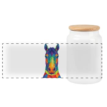 Pop Art géométrique coloré en forme de tête de cheval - Boîte à biscuits avec couvercle en bois - blanc - Devant