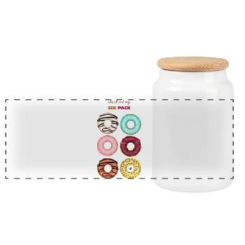 Illustration de six beignets glacés avec inscription - Boîte à biscuits avec couvercle en bois - blanc - Devant