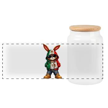 Mexico Flag Hoodie Bunny - Panoramic Cookie Jar with Wooden Lid - white - Front