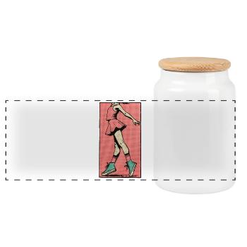 Female dancer #11 - Panoramic Cookie Jar with Wooden Lid - white - Front