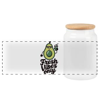 Fresh Vibes Only - Avocado Shirt - Panoramic Cookie Jar with Wooden Lid - white - Front