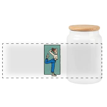 Yoga - Female #1 - Panoramic Cookie Jar with Wooden Lid - white - Front