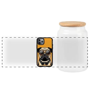 Pug with sunglasses on orange - Panoramic Cookie Jar with Wooden Lid - white - Front