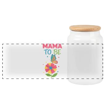 Gender Reveal Mama To Be Baby Shower Mom Dad - Panoramic Cookie Jar with Wooden Lid - white - Front