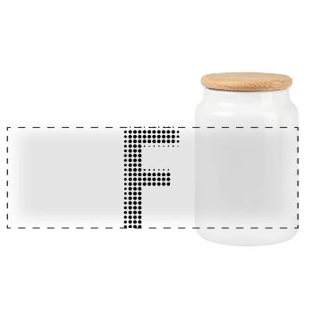 Buchstabe F – Punktmuster Initial Design - Panorama Keksdose mit Holzdeckel - Weiß - Vorne