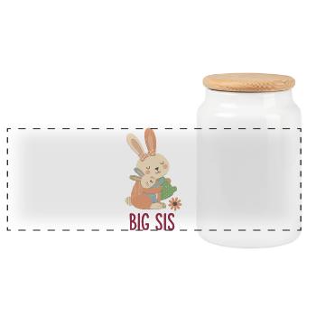 Gender Reveal Baby Shower Big Sis Big Sister - Panoramic Cookie Jar with Wooden Lid - white - Front