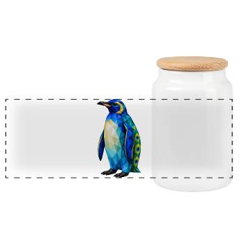 Peacock Penguin – Low Poly Art - Panoramic Cookie Jar with Wooden Lid - white - Front