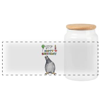 Bird Birthday – Colorful Greeting Card - Panoramic Cookie Jar with Wooden Lid - white - Front