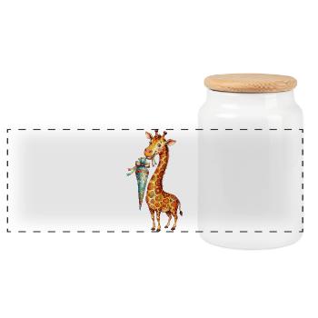 Giraffe mignonne rentrée à l’école avec un cornet d’école - Boîte à biscuits avec couvercle en bois - blanc - Devant