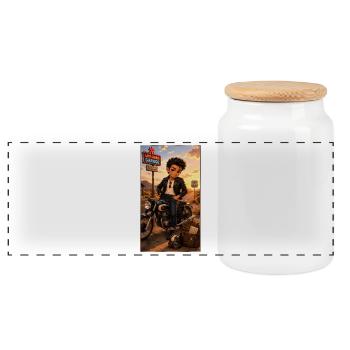 Steven Biker Motorcycle Road 66 Vintage – Kek-Ina - Panorama Keksdose mit Holzdeckel - Weiß - Vorne