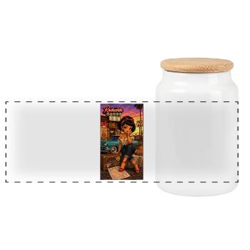 Penelope Pinup Road 66 Vintage 50er - Chibi Kek-In - Panorama Keksdose mit Holzdeckel - Weiß - Vorne