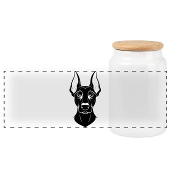 Doberman Pinscher Hundekopf - Panorama Keksdose mit Holzdeckel - Weiß - Vorne