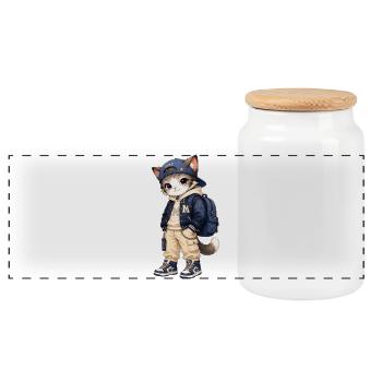 Cat Streetwear blaue Kapuze - Panorama Keksdose mit Holzdeckel - Weiß - Vorne