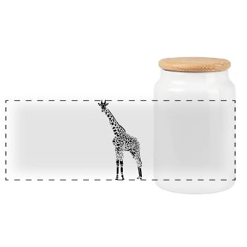 Schwarze Giraffe Afrikanische Giraffensilhouette - Panorama Keksdose mit Holzdeckel - Weiß - Vorne