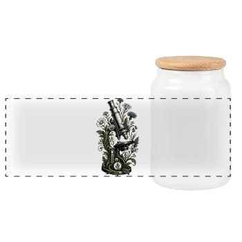 Vintage-Mikroskop-Wildblumengarten - Panorama Keksdose mit Holzdeckel - Weiß - Vorne